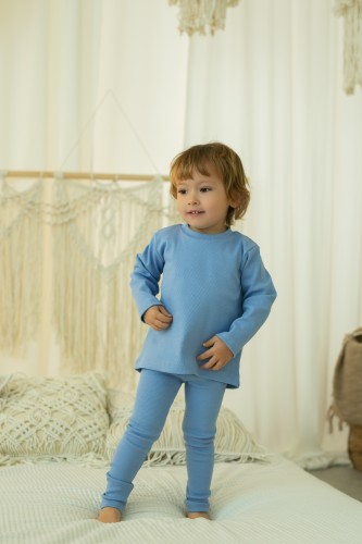 Przejdź do produktu Zestaw bluzka i leginsy z bawełny prążkowanej - błękitne niebo