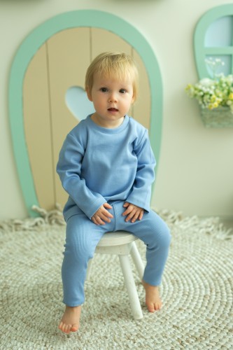 Przejdź do produktu Bluzka z bawełny prążkowanej - błękitne niebo 