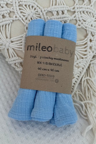 Przejdź do produktu Pieluszki muślinowe - zestaw 3 szt. 40x40 cm - Pure Nest Collection  - Błękitne