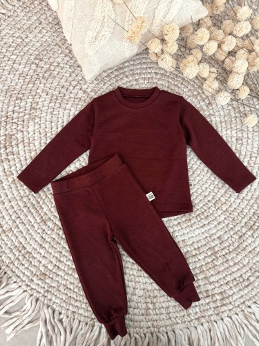 Przejdź do produktu Zestaw bluzka i spodnie  z 100% wełny merino - Leśna Żurawina