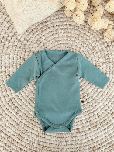 Przejdź do produktu Body kopertowe z 100% wełny merino - Mrożona mięta