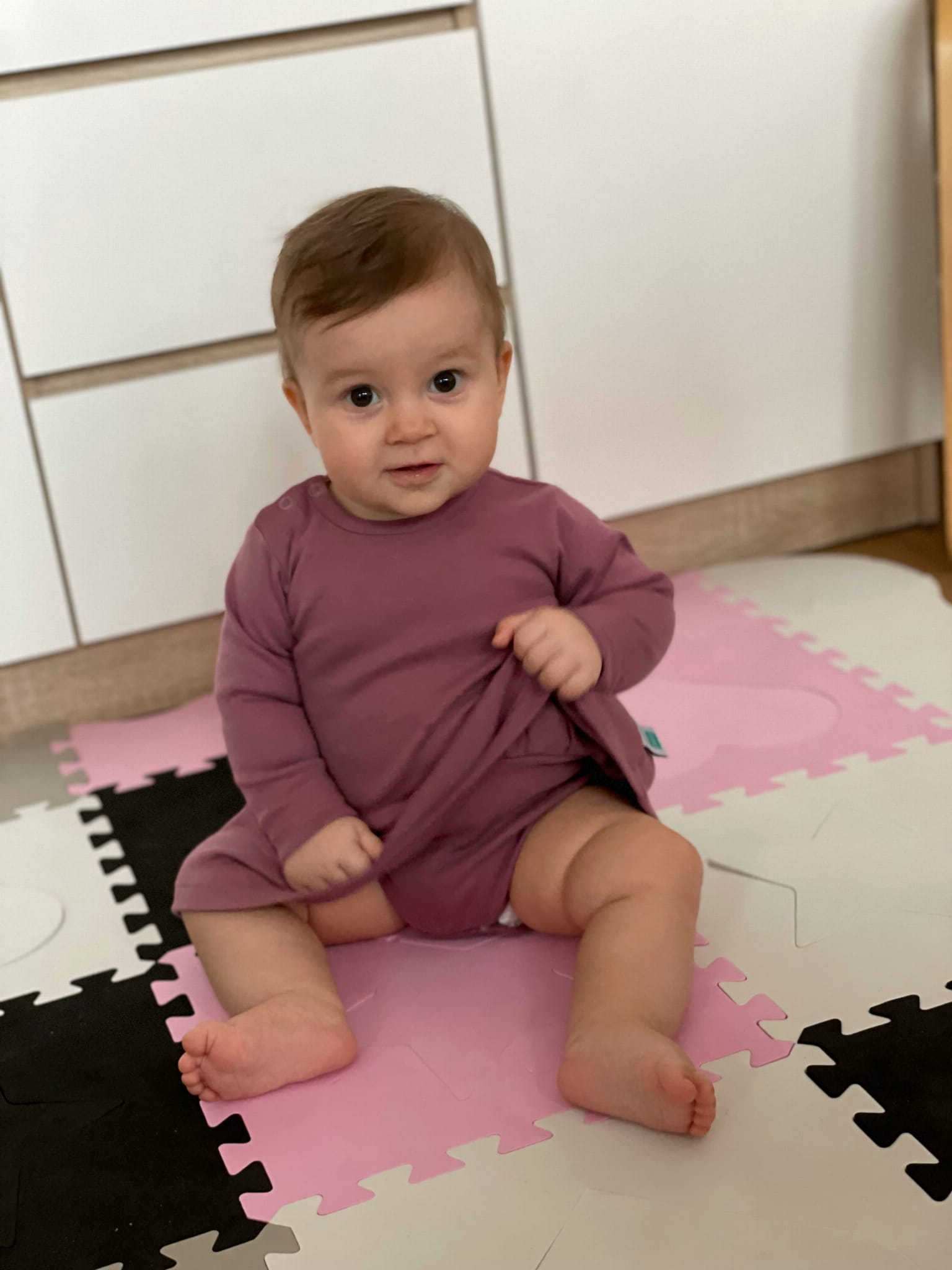 Sukienka z body z długim rękawem bawełniana - Wrzosowa